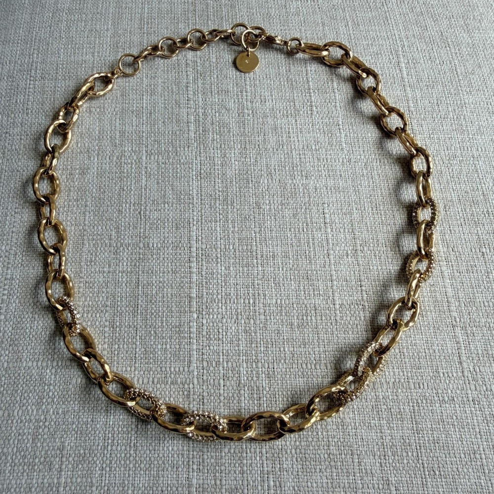 Stella & Dot Gold Tone Rhinestone Chain Link Christina Necklace Statement 20"